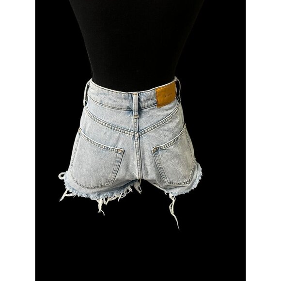 & DENIM Vintage High-Waisted Light Wash Denim Distressed Shorts, Raw Hem, BEACH - Picture 5 of 12